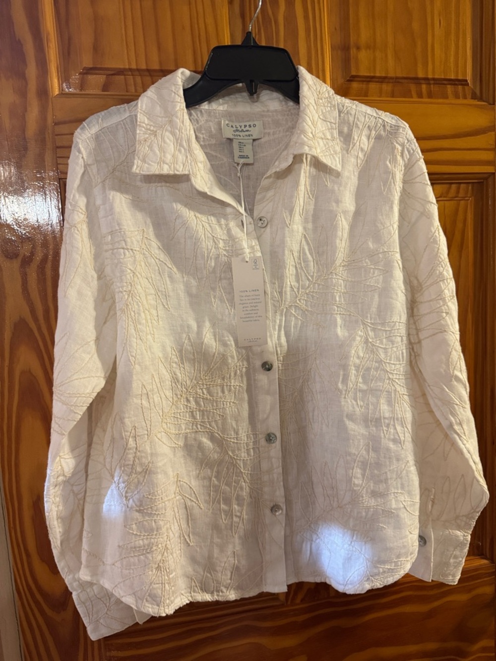 Calypso St. Barth White Embroidered Linen Button-Down Shirt